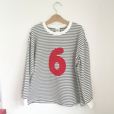 Pre-made Birthday 6 Stripe jumper/sweater - Size 5-6