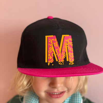 leopard initial personalised kids hat