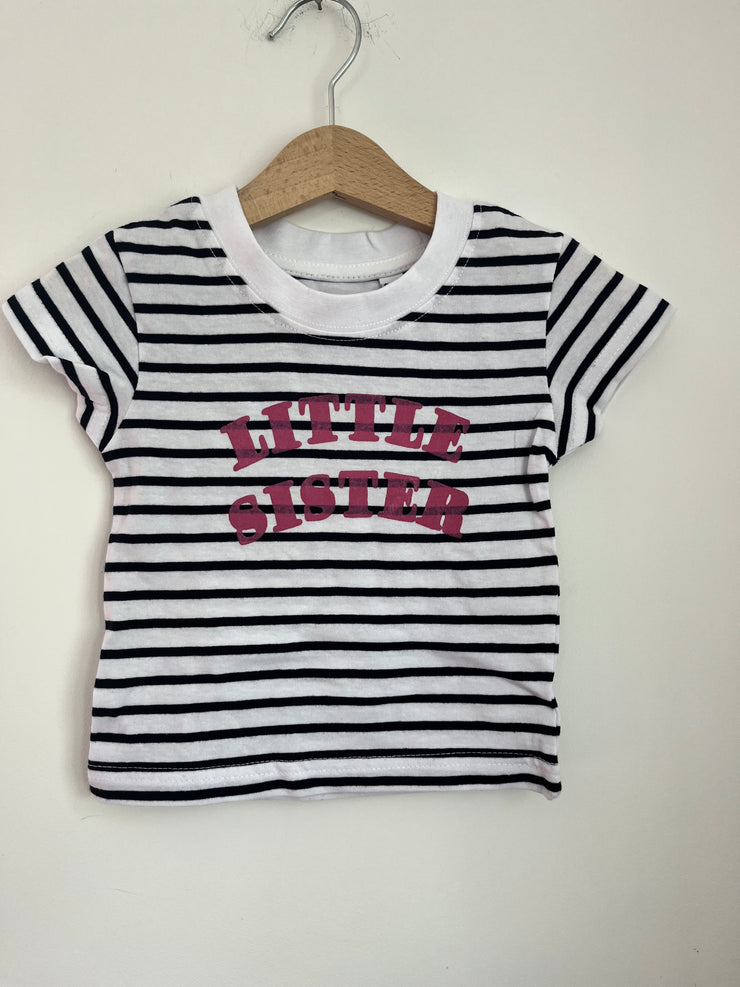 Pre-made - little sister striped tee (dusky pink ink)