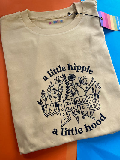 Pre-made- hippie hood organic yellow tee adults (various sizes)