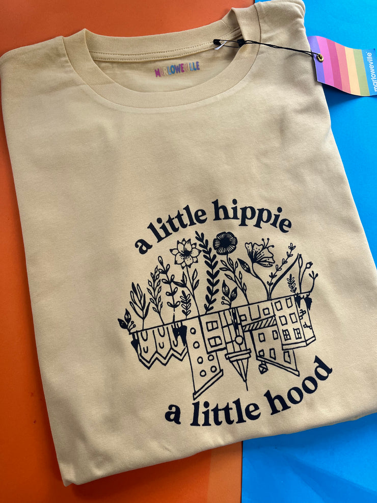 Pre-made- hippie hood organic yellow tee adults (various sizes)