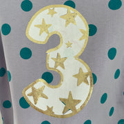 Pre-made Birthday 3 shiny star spotty tee- Size 1-2 years