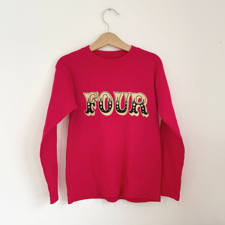 Pre-made Birthday four circus Red tee - Size 4-5