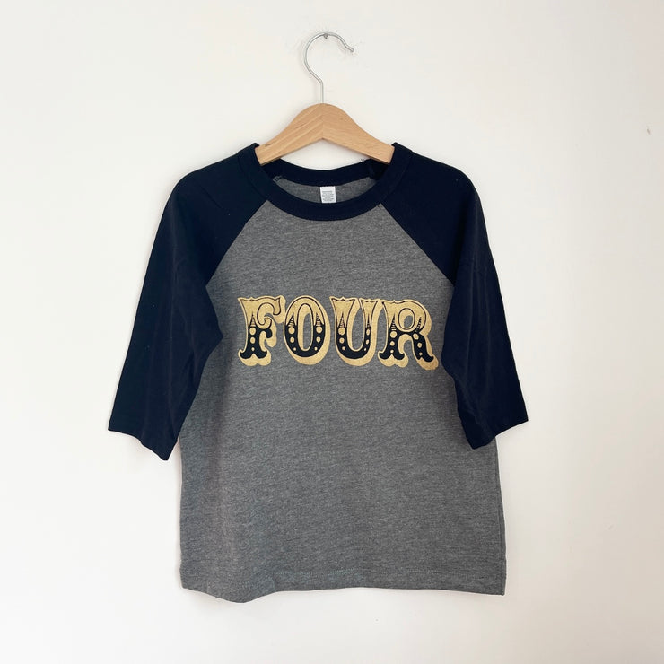 Pre-made Birthday four circus Raglan - Size 4-5