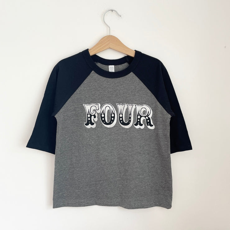 Pre-made Birthday four circus Raglan - Size 4-5