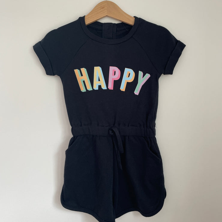 Pre-made - happy black playsuit - 6/12 months