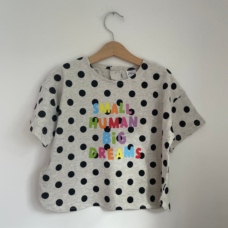 Pre-made - Black and grey spot slouch tee small human - 2-3 years