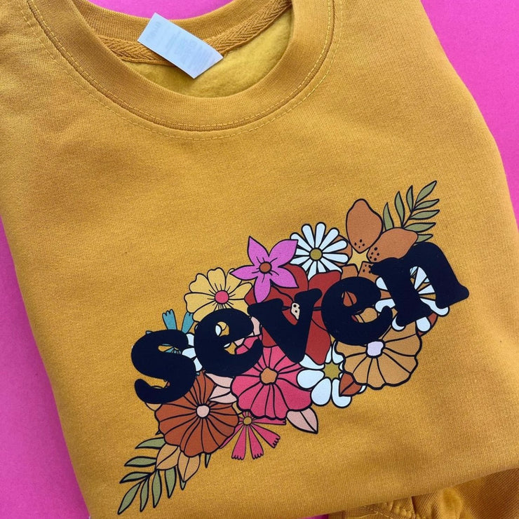 Retro Flower Birthday Kids Sweater (any age)