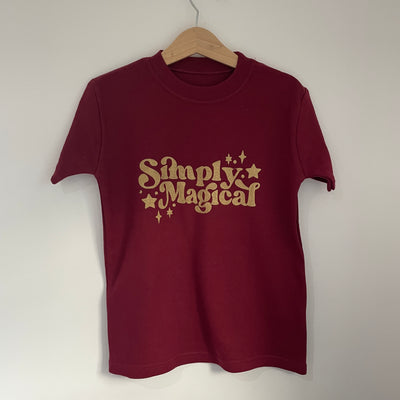 Pre-made - christmas simply magical burgundy tee - 4-5 years