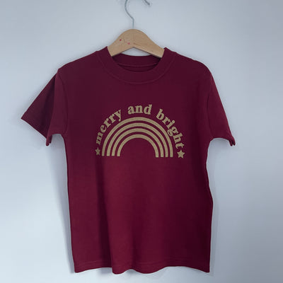 Pre-made - christmas merry and bright burgundy tee - 4-5 years
