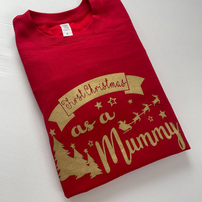 Pre-made- 1st christmas as a mummy red sweater - adults S (misfit)