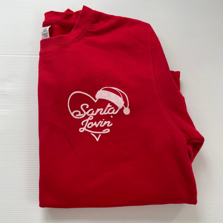 Pre-made- santa lovin christmas red sweater - adults S (misfit)