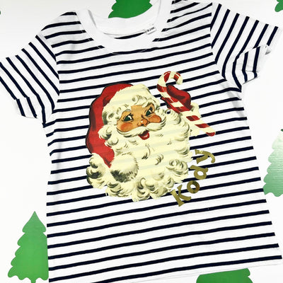 Vintage Santa Kids Christmas Stripe T-Shirt