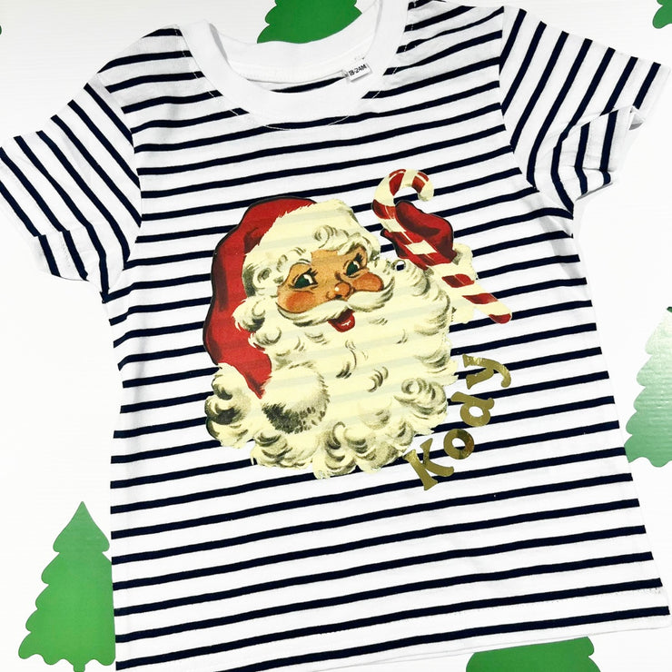 Vintage Santa Kids Christmas Stripe T-Shirt