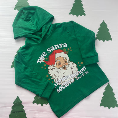 Pre-made- christmas Santa Appreciation 2022 6-12 month green hooded tee