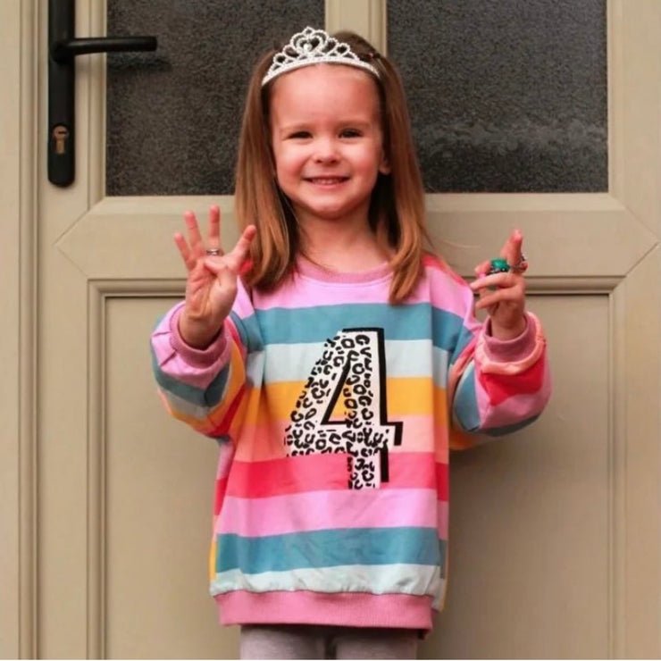 Layered Leopard Number Birthday Rainbow Kids Jumper