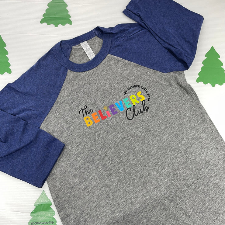 Pre-made- Believers club (2016) raglan 6-8 years