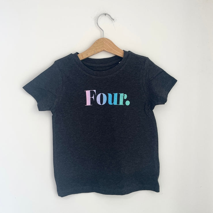 Pre-made Birthday four Black marl tee - Size 3-4 years