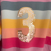 Pre-made- birthday 3 leopard pastel rainbow jumper size 2-3 years