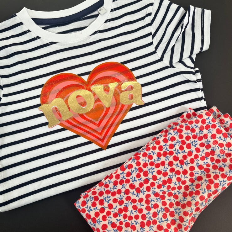 Retro heart (personalised) Stripe T-Shirt