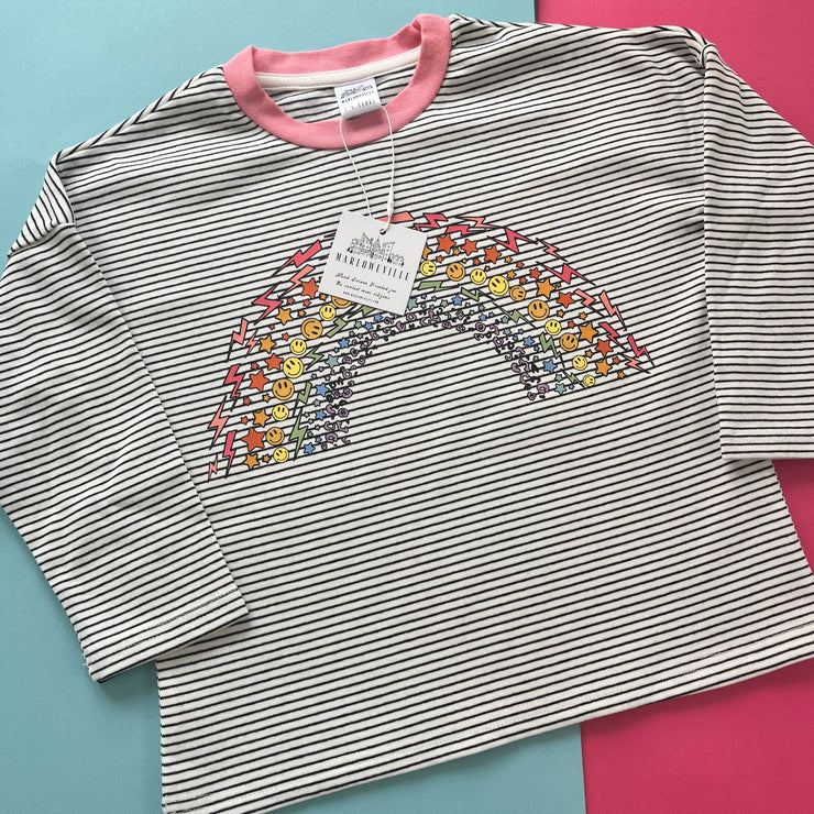 Happy Rainbow Striped Pink Neck Tee