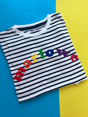 Multicolour arch name striped t-shirt