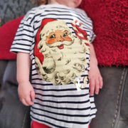 Vintage Santa Kids Christmas Stripe T-Shirt