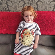 Vintage Santa Kids Christmas Stripe T-Shirt