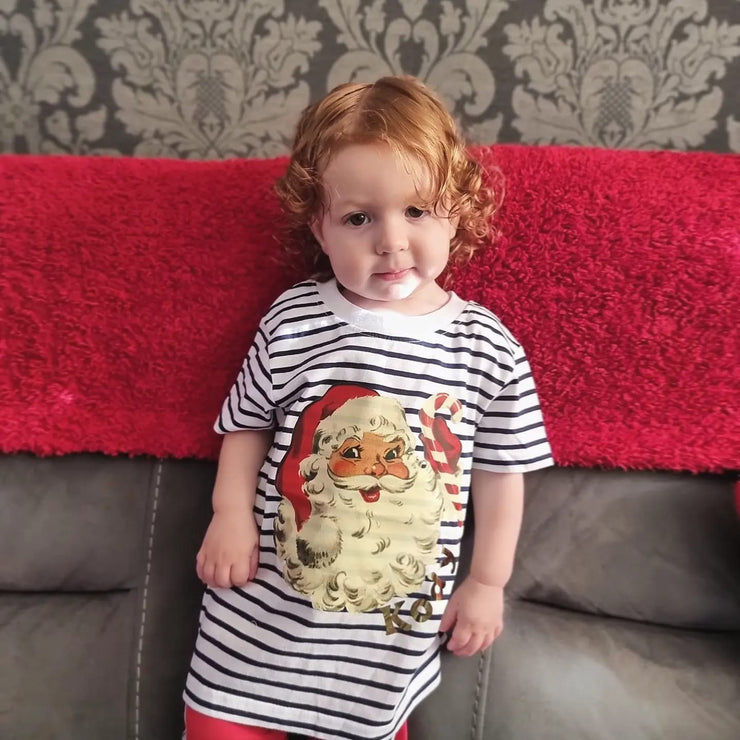 Vintage Santa Kids Christmas Stripe T-Shirt