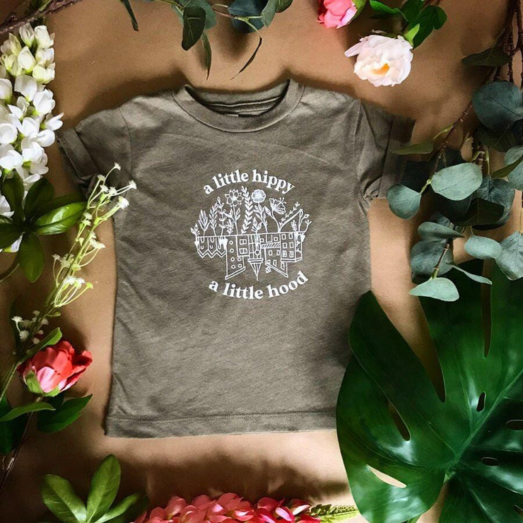 a little hippy a little hood kids slogan tee