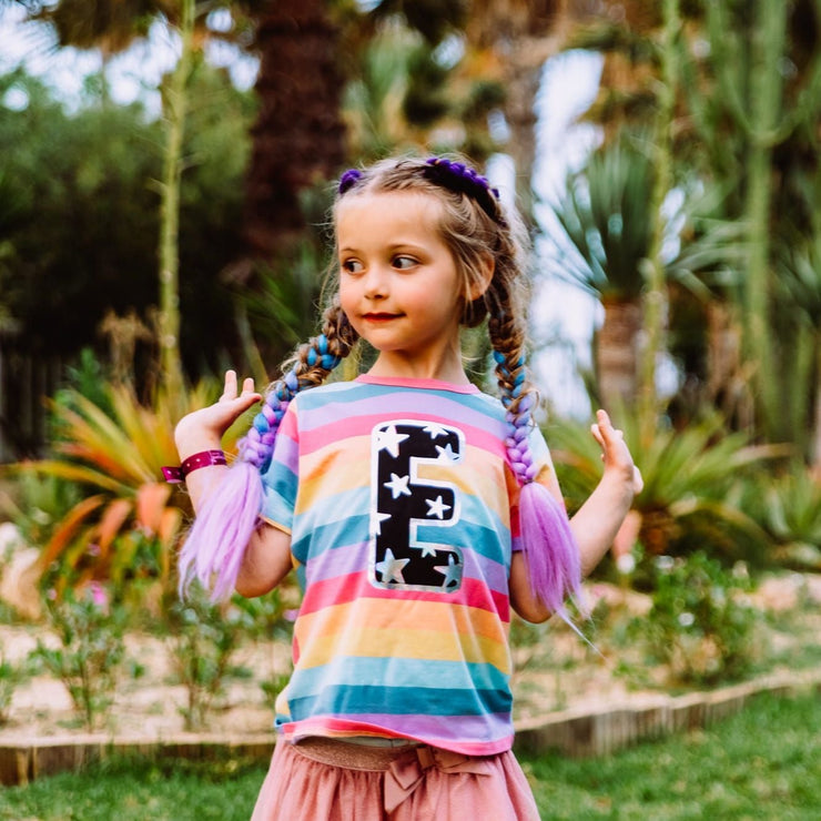 Shiny Star Initial/Number Pastel Striped Tee