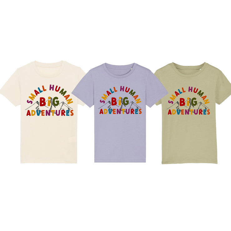 Small Human Big Adventures kids organic t-shirt