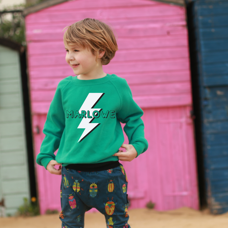 personalised lightenting bolt kids sweater quirky kids clothing handmade