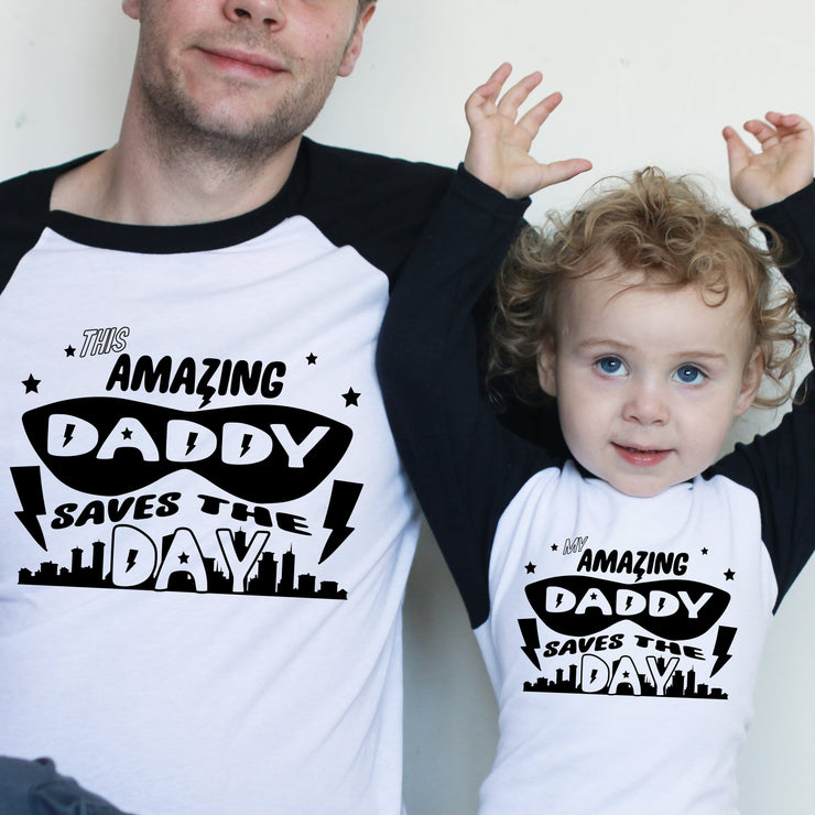 Superhero Daddy/Mummy and me Raglan Baseball/ T-Shirt or Vest Set