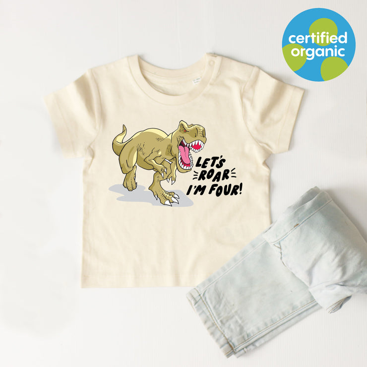 Dino Birthday Personalised Kids Organic T-Shirt