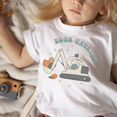Eggs-Cavator Easter white t-shirt