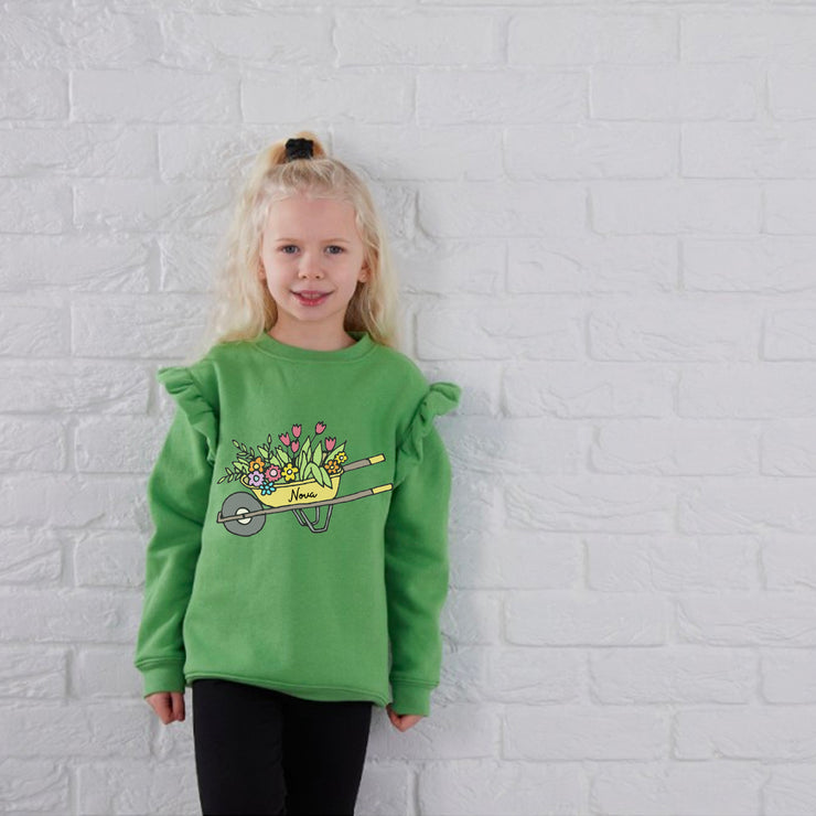 Wheelbarrow (personalised) Frill Kids Sweatshirt