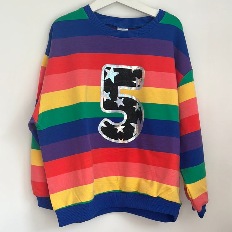 Pre-made Birthday - five shiny star bright rainbow jumper