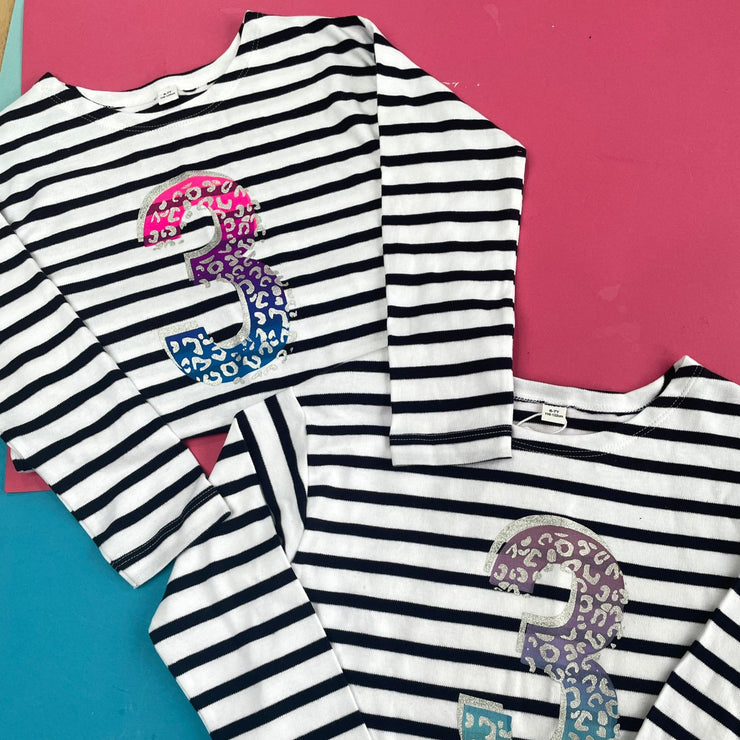 Leopard Birthday Stripe Tee/Breton