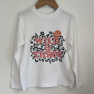 Pre-made birthday - wild and three white long sleeves
