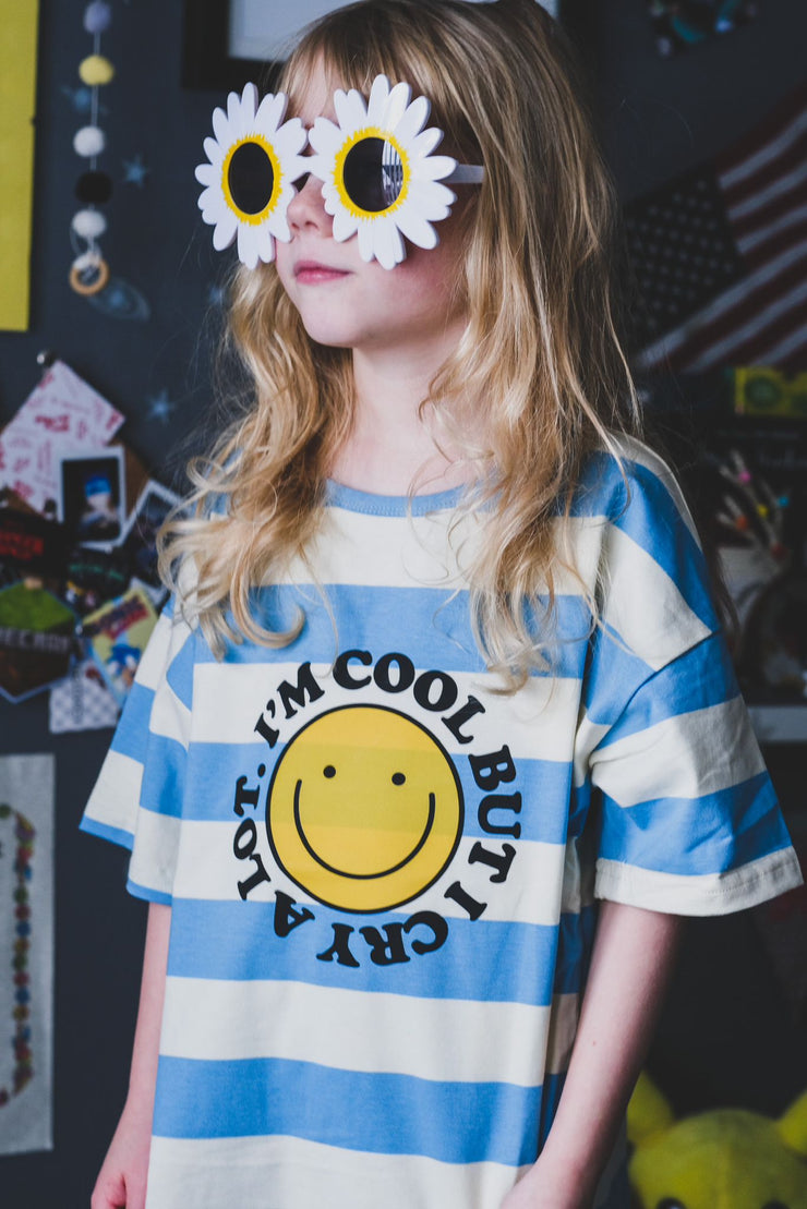 I'm cool but i cry a lot Chunky Cream Slouch Stripey Tee (Blue or pink)