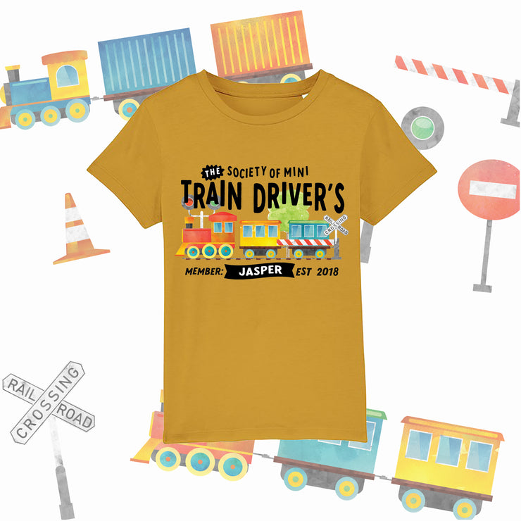 Mini Dreams Train Driver kids (Personalised) organic t-shirt