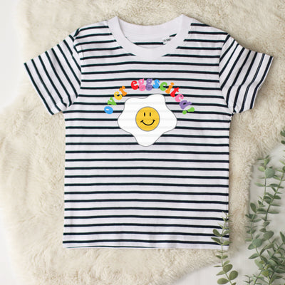 kids over excited egg easter striped t-shirt