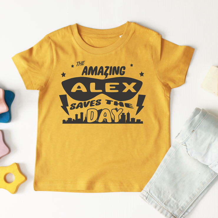 Super hero (personalised) organic kids t-shirt