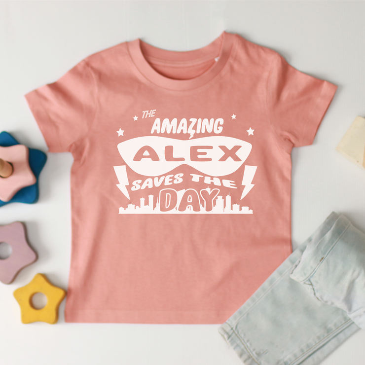 personalised superhero kids name  t-shirt 