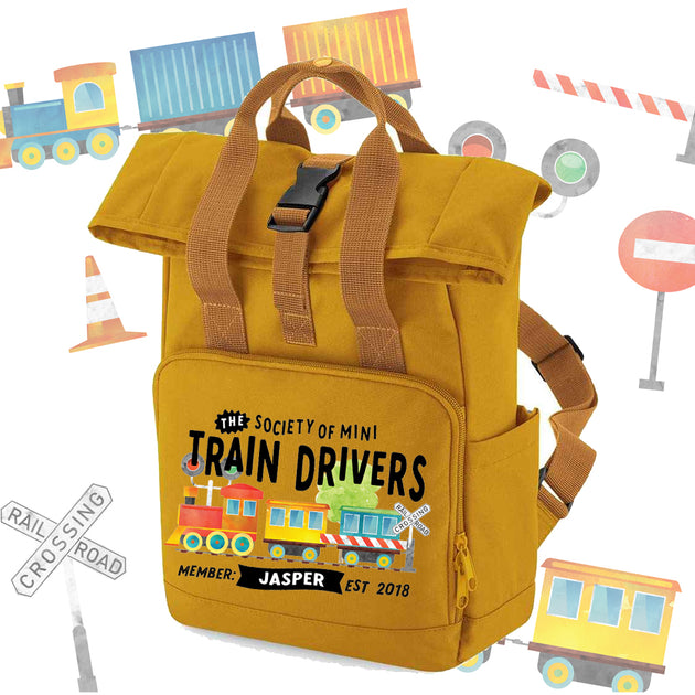 Train Drivers Rucksack Mini Dreams Train driver Roll-top (personalised) Backpack (small and l ...