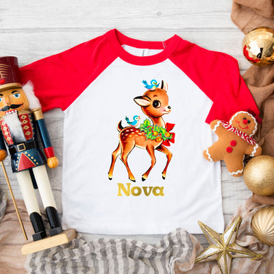 Vintage Deer Christmas Kids Raglan