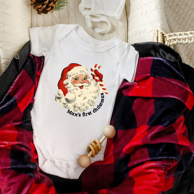 Vintage personalised santa Baby Footed Romper/ Vest