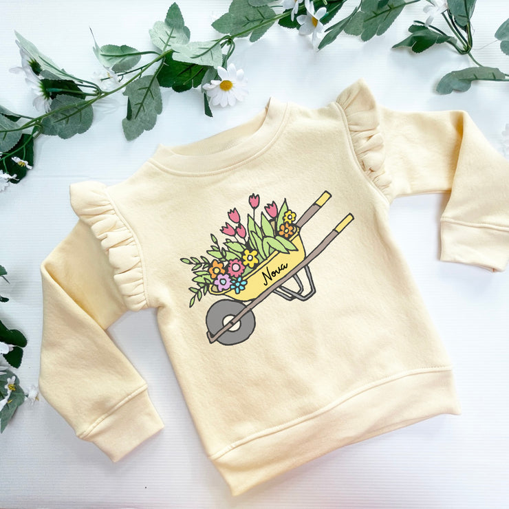 Wheelbarrow (personalised) Frill Kids Sweatshirt